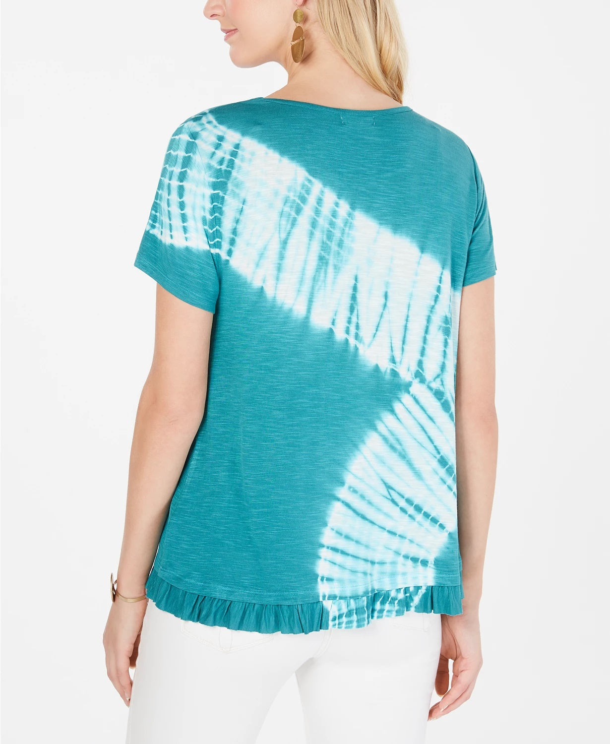 Style & Co Women's Tie-Dyed Ruffle-Hem Top Blue Size Extra Small