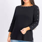 Karen Scott Women's Cotton Boat-Neck Studded Top  Black Size Medium