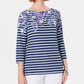 Karen Scott Women's Three Quarter Sleeve Printed Top Blue Size X-Large
