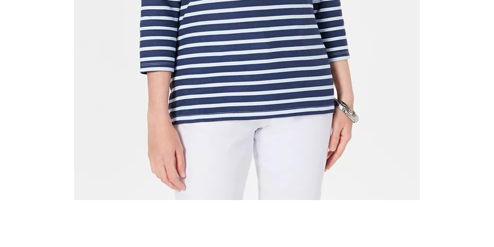 Karen Scott Women's Three Quarter Sleeve Printed Top Blue Size X-Large