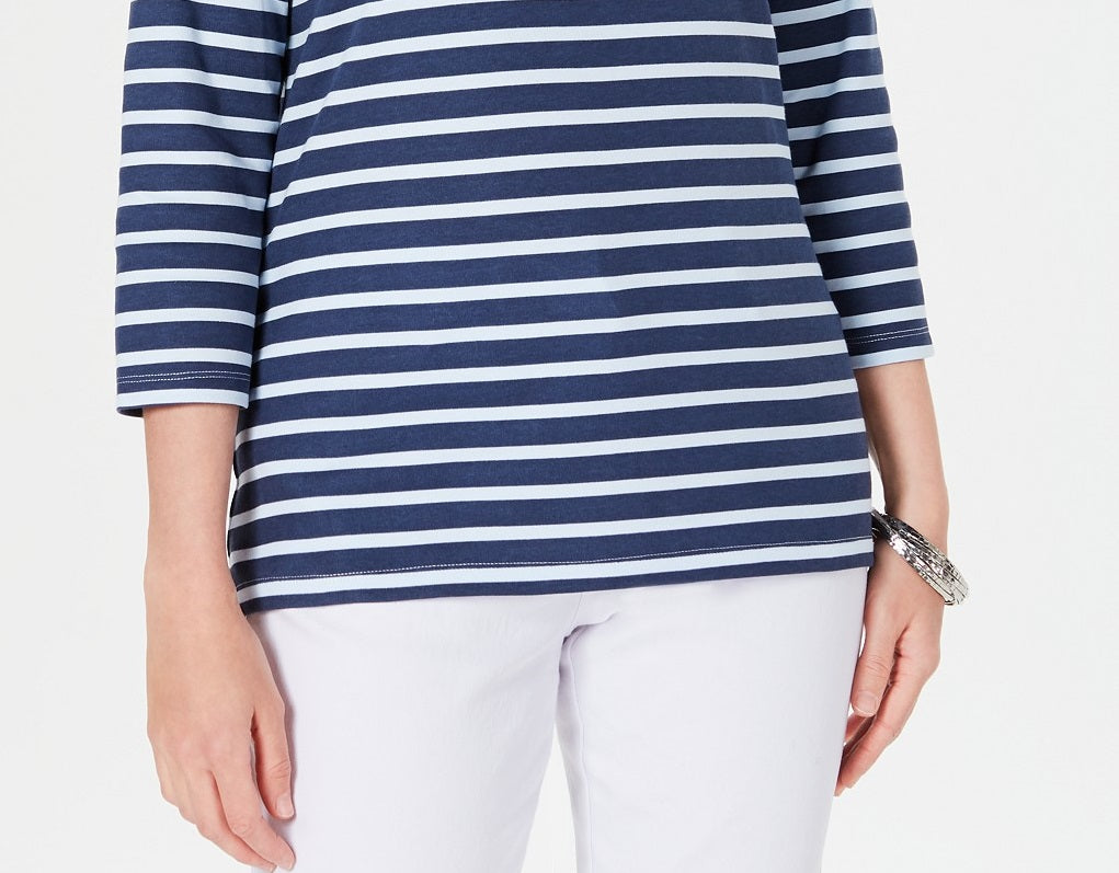 Karen Scott Women's Three-Quarter-Sleeve Printed Top Blue Size X-Small