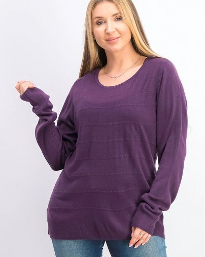 Karen Scott Women's Cotton Textured Stripe Sweater Purple Size 1X