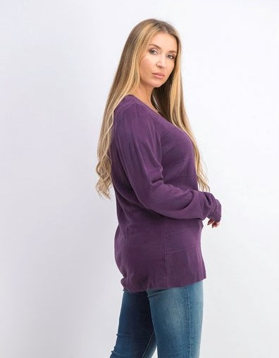 Karen Scott Women's Cotton Textured Stripe Sweater Purple Size 1X