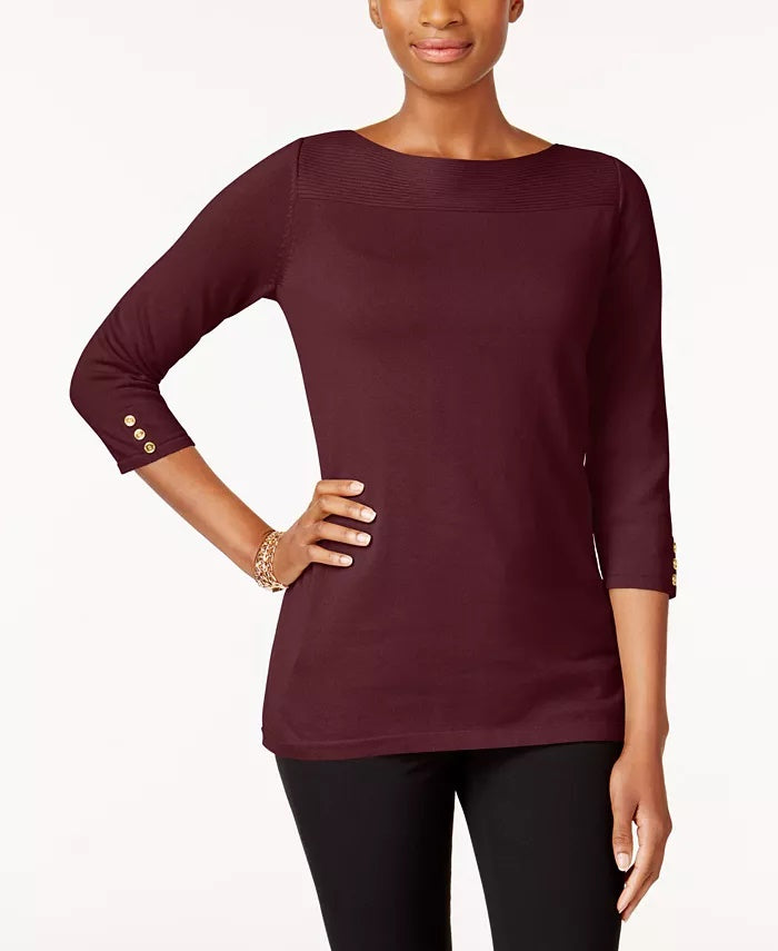 Karen Scott Women's Cotton Boat Neck Top Medium Red Size Large