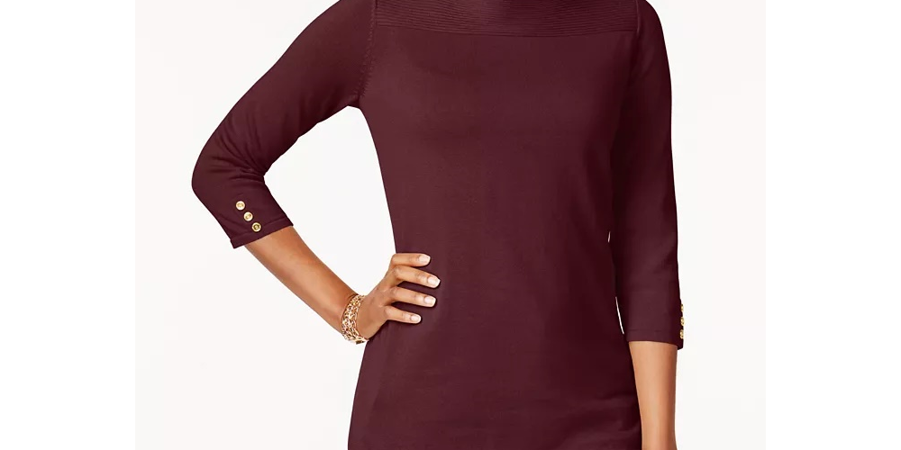 Karen Scott Women's Cotton Boat Neck Top Medium Red Size Large