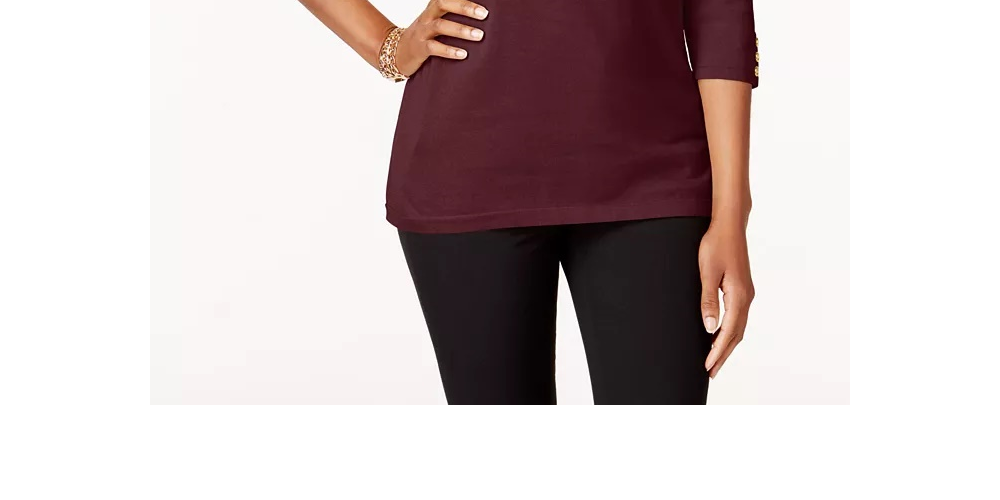 Karen Scott Women's Cotton Boat Neck Top Medium Red Size Large