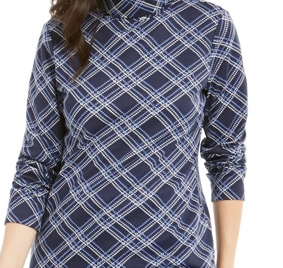 Karen Scott Women's Plaid Turtleneck Navy Size XX-Large