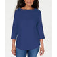 Karen Scott Women's Cotton Lace-Trim Top Navy Size X-Small