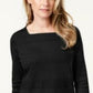 Karen Scott Women's Square-Neck Lace-Stripe Top Black Size Small