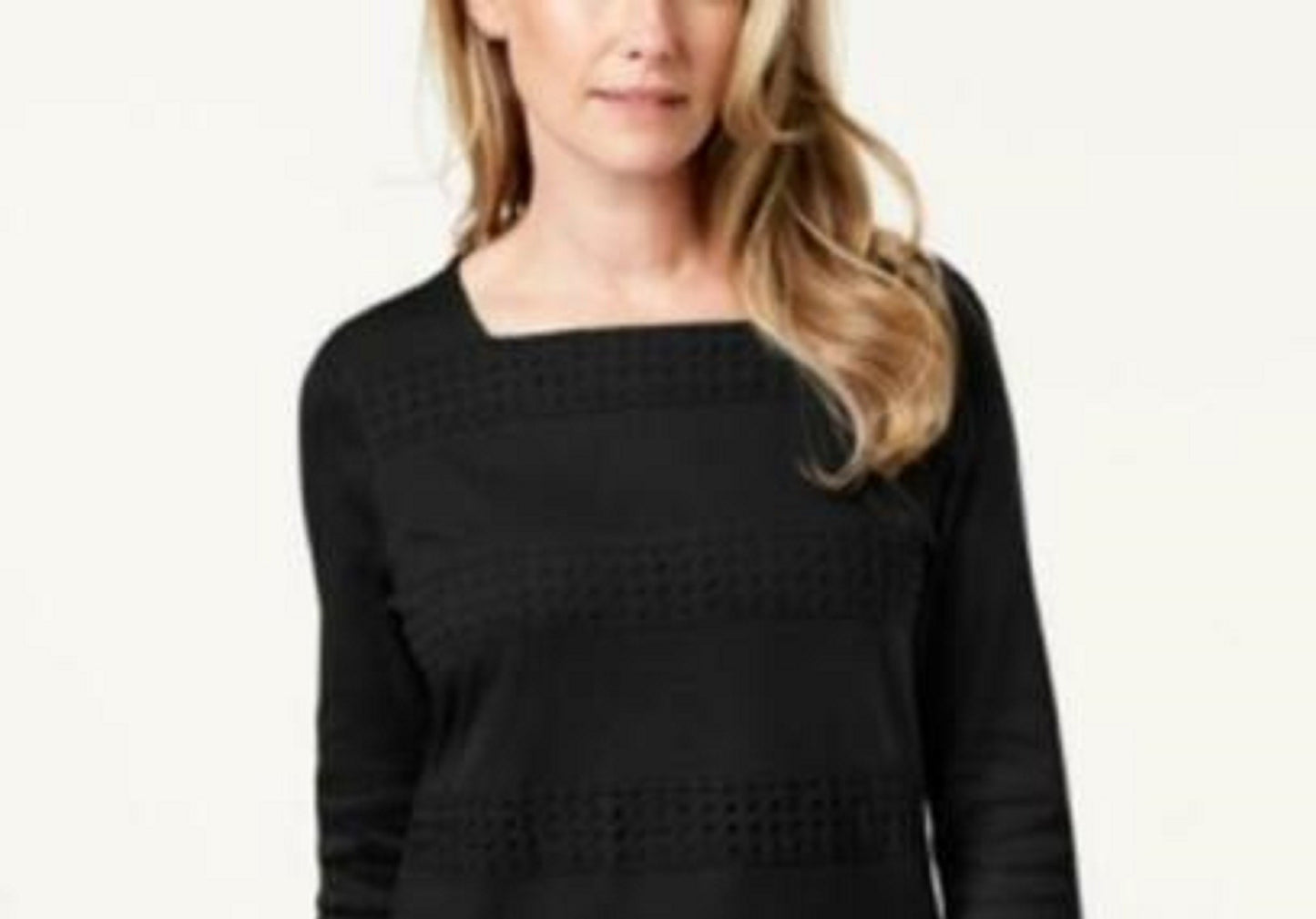Karen Scott Women's Square-Neck Lace-Stripe Top Black Size Small