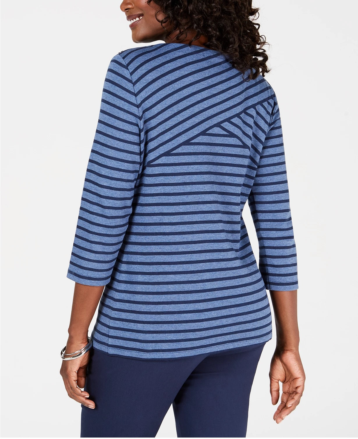 Karen Scott Women's Striped Crossover Top Blue Size Medium
