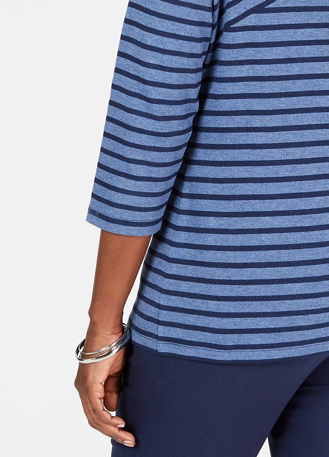 Karen Scott Women's Striped Crossover Top Blue Size Medium