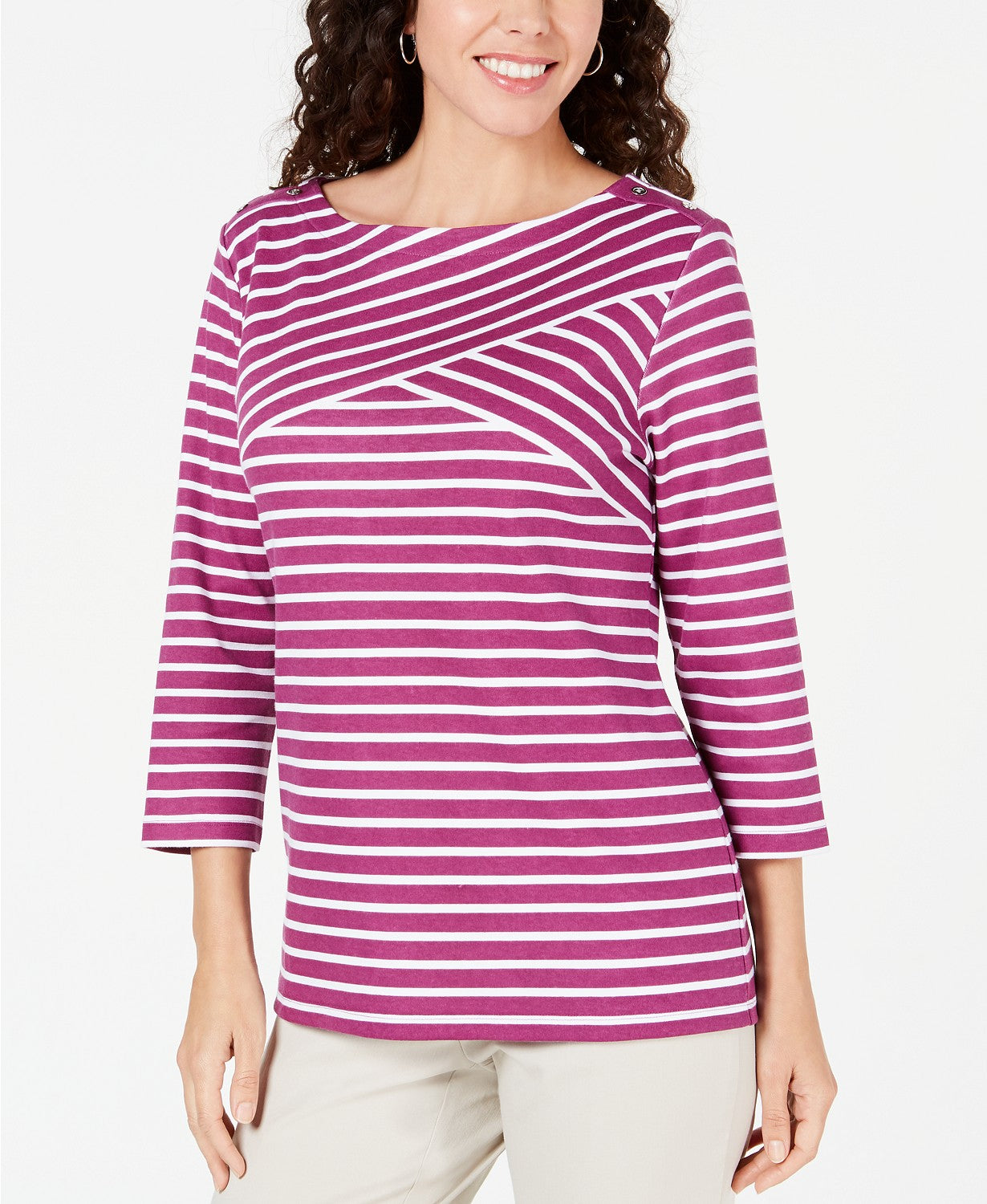 Karen Scott Women's Striped Crossover Top Pink Size Small