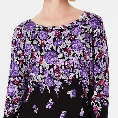 Karen Scott Women's Floral Print Sweater Black Size Medium