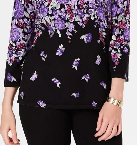 Karen Scott Women's Floral Print Sweater Black Size Medium