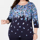 Karen Scott Women's Plus Size Floral-Print Sweater Navy Size 1X