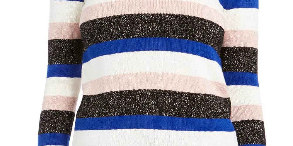 Charter Club Women's Striped Crewneck Sweater Med Blue Size Small