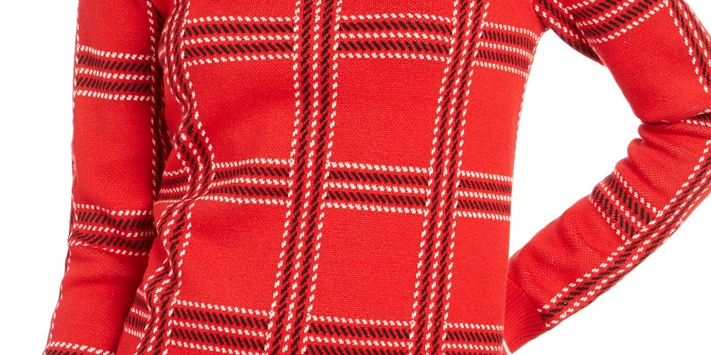 Charter Club Women's Printed Crewneck Sweater Medium Red Size X-Large