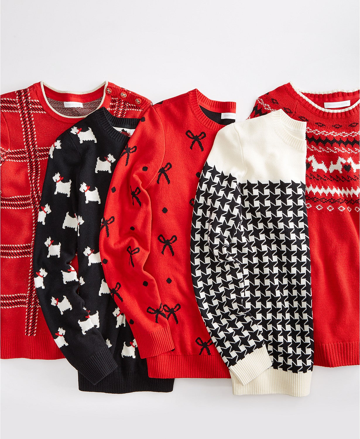 Charter Club Women's Printed Crewneck Sweater Medium Red Size X-Small