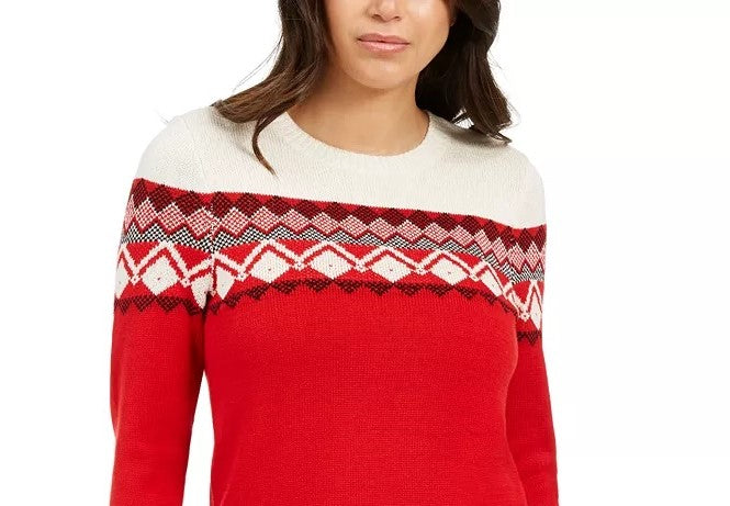 Charter Club Women's Colorblocked Fair Isle Sweater Medium Red Size Extra Large