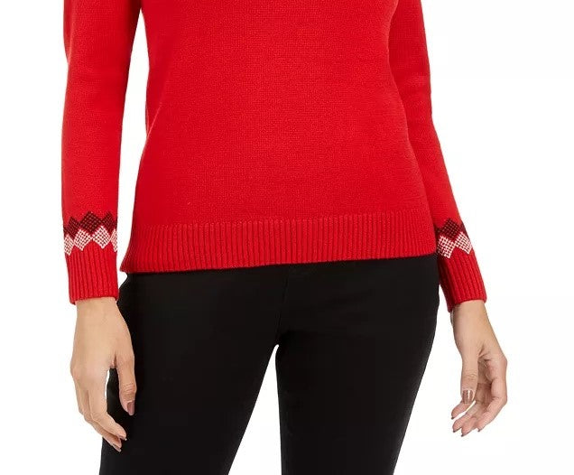 Charter Club Women's Colorblocked Fair Isle Sweater Medium Red Size Extra Large