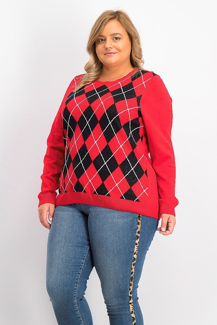 Charter Club Women's Argyle Crewneck Sweater Medium Red Size Large
