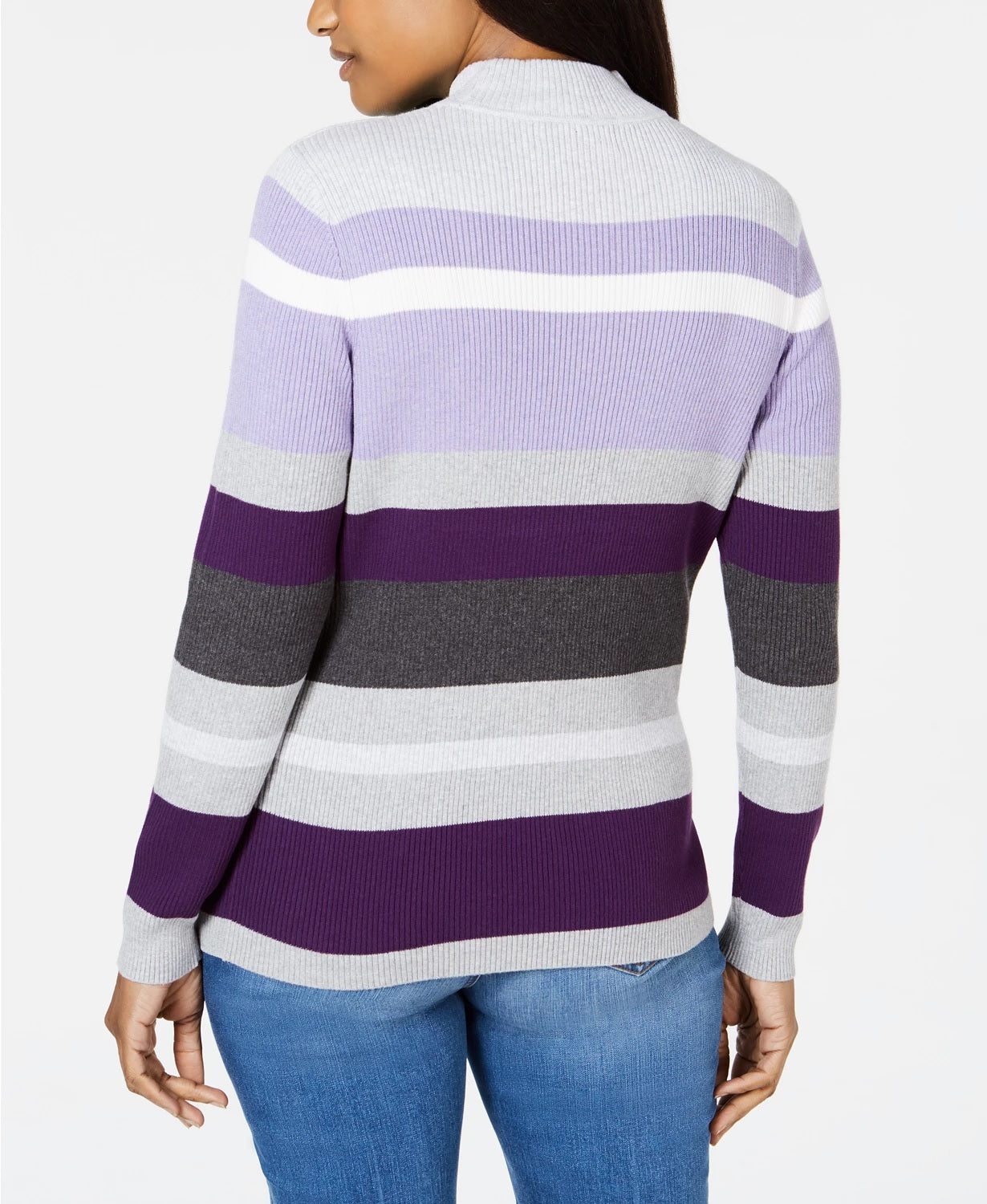 Karen Scott Women's Striped Mock-Neck Cotton Sweater Purple Size Large