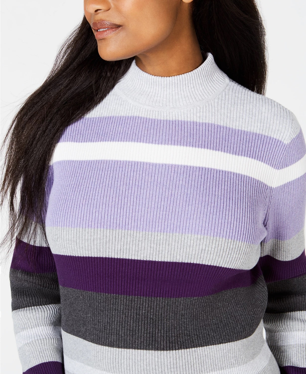 Karen Scott Women's Striped Mock-Neck Cotton Sweater Purple Size Large