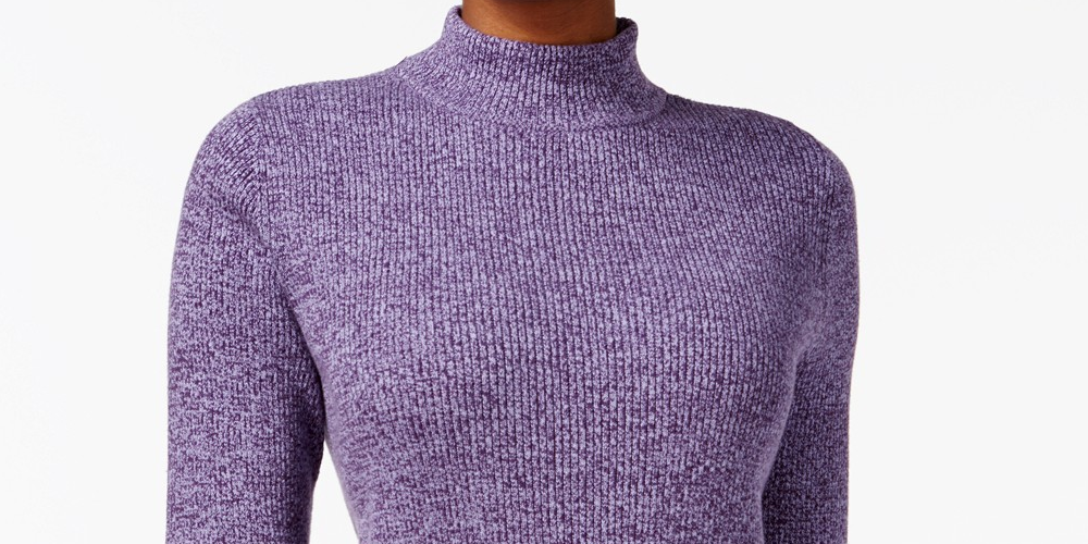 Karen Scott Women's Petite Ribbed-Knit Cotton Turtleneck Purple Size 44