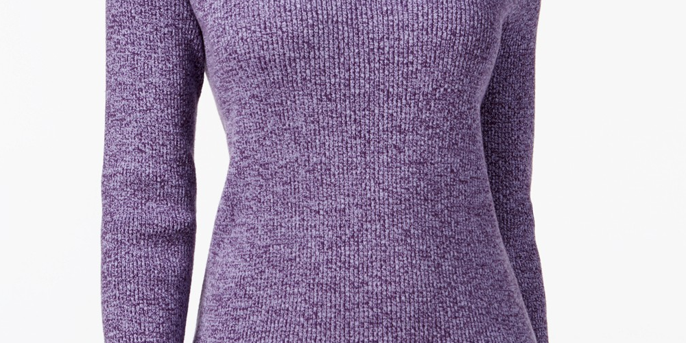 Karen Scott Women's Petite Ribbed-Knit Cotton Turtleneck Purple Size 44