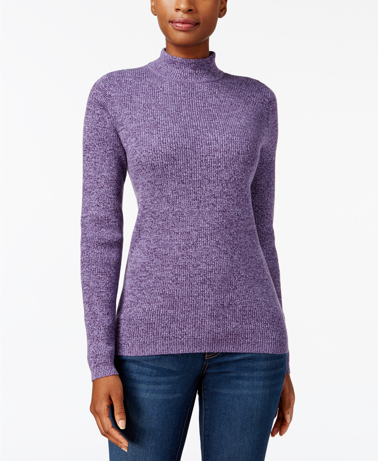 Karen Scott Women's Petite Ribbed-Knit Cotton Turtleneck Purple Size Petite Small