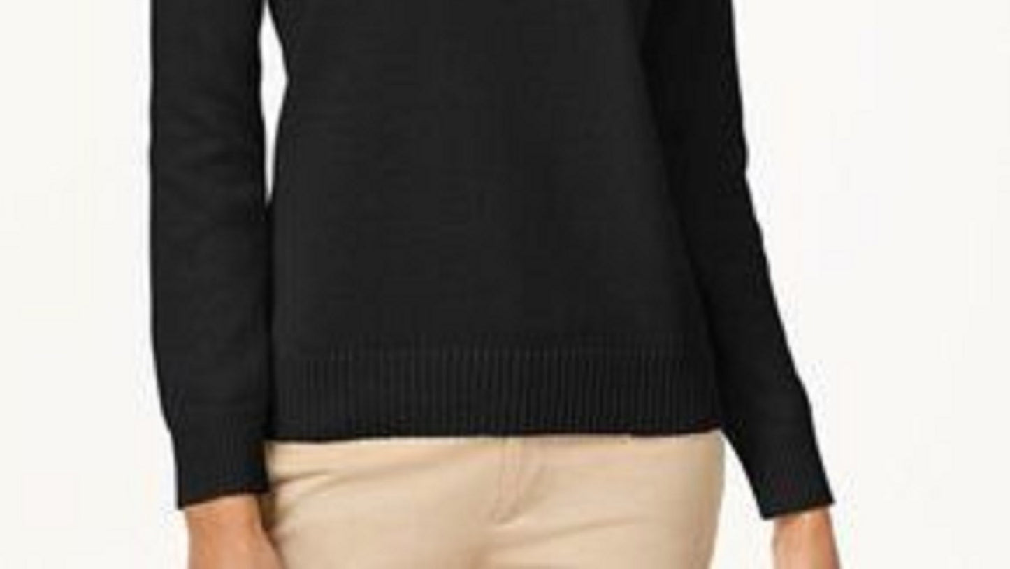 Karen Scott Women's Cotton Turtleneck Sweater Black Size Extra Small