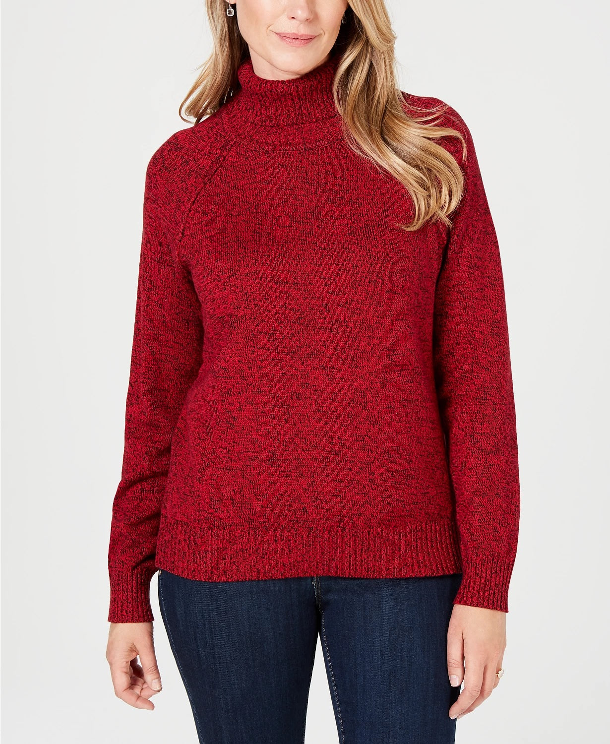 Karen Scott Women's Marled Cotton Turtleneck Sweater Bright Red Size Medium