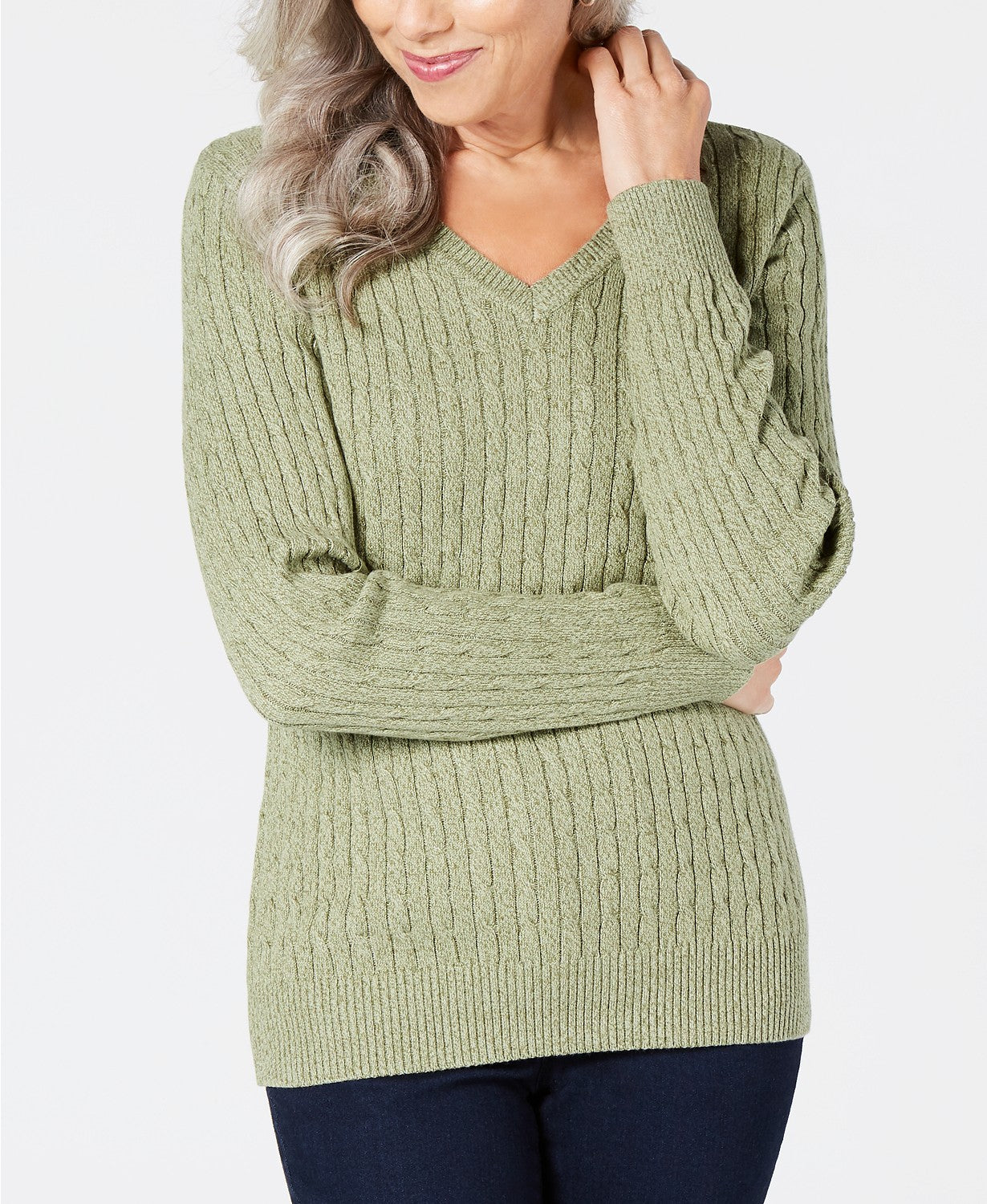 Karen Scott Women's Cotton V-Neck Sweater Green Size Small