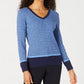 Karen Scott Women's Teresa Cotton Colorblocked Sweater Bright Blue Size Small