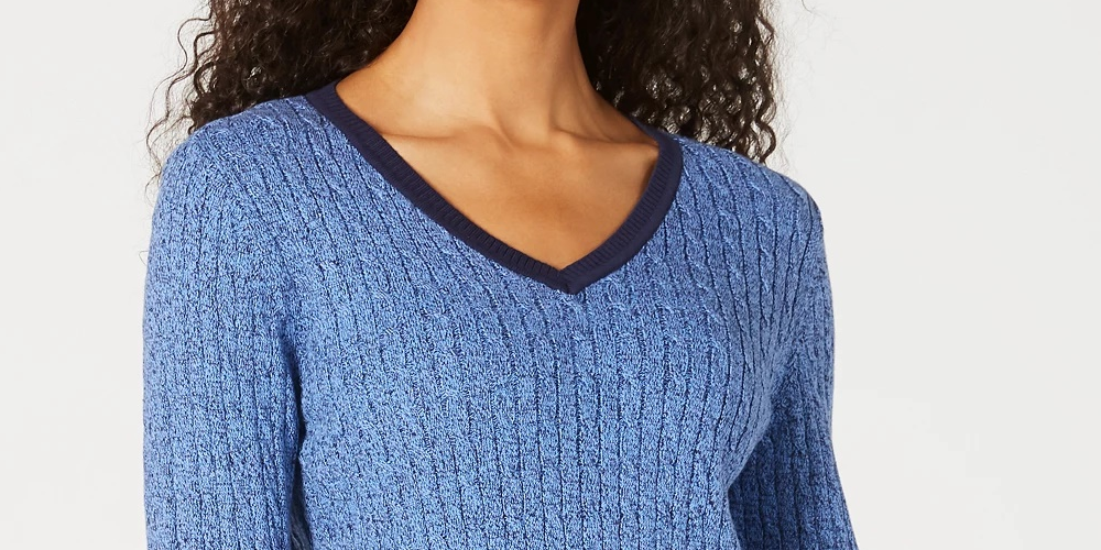 Karen Scott Women's Teresa Cotton Colorblocked Sweater Bright Blue Size Small