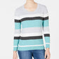 Karen Scott Women's Veronica Striped Cotton Cable Sweater Turq/Aqua Size Large