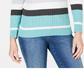 Karen Scott Women's Veronica Striped Cotton Cable Sweater Turq/Aqua Size Large