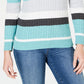 Karen Scott Women's Veronica Striped Cotton Cable Sweater Blue Size Small