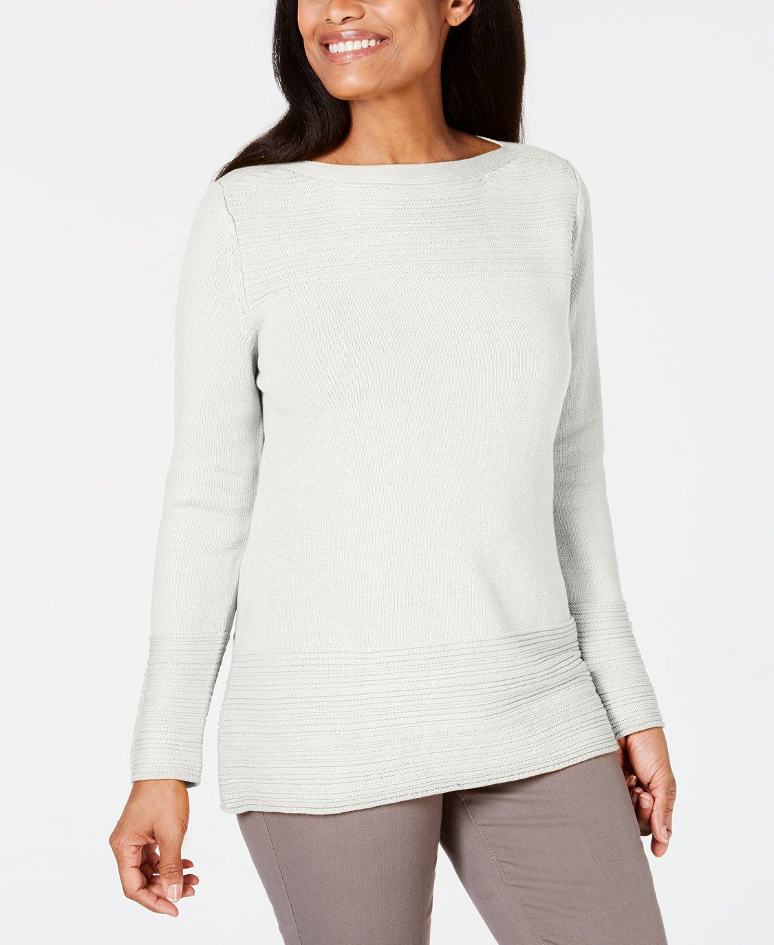 Karen Scott Women's Cotton Boat-Neck Sweater White Size X-Large