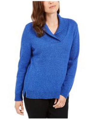 Karen Scott Women's Plus Size Marled Cotton Shawl-Collar Sweater Blue Size 2X