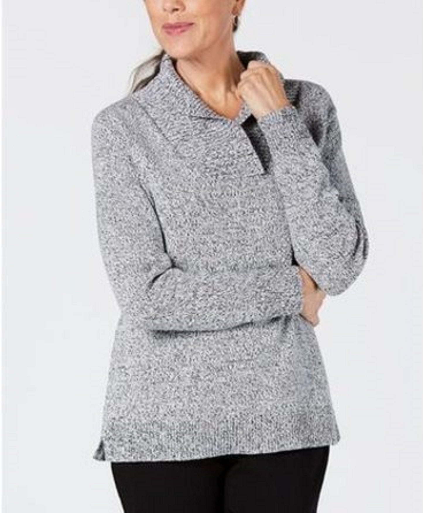 Karen Scott Women's Plus Size Marled Cotton Shawl-Collar Sweater Gray Size 1X