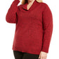 Karen Scott Women's Plus Size Marled Cotton Shawl-Collar Sweater Bright Red Size 3X
