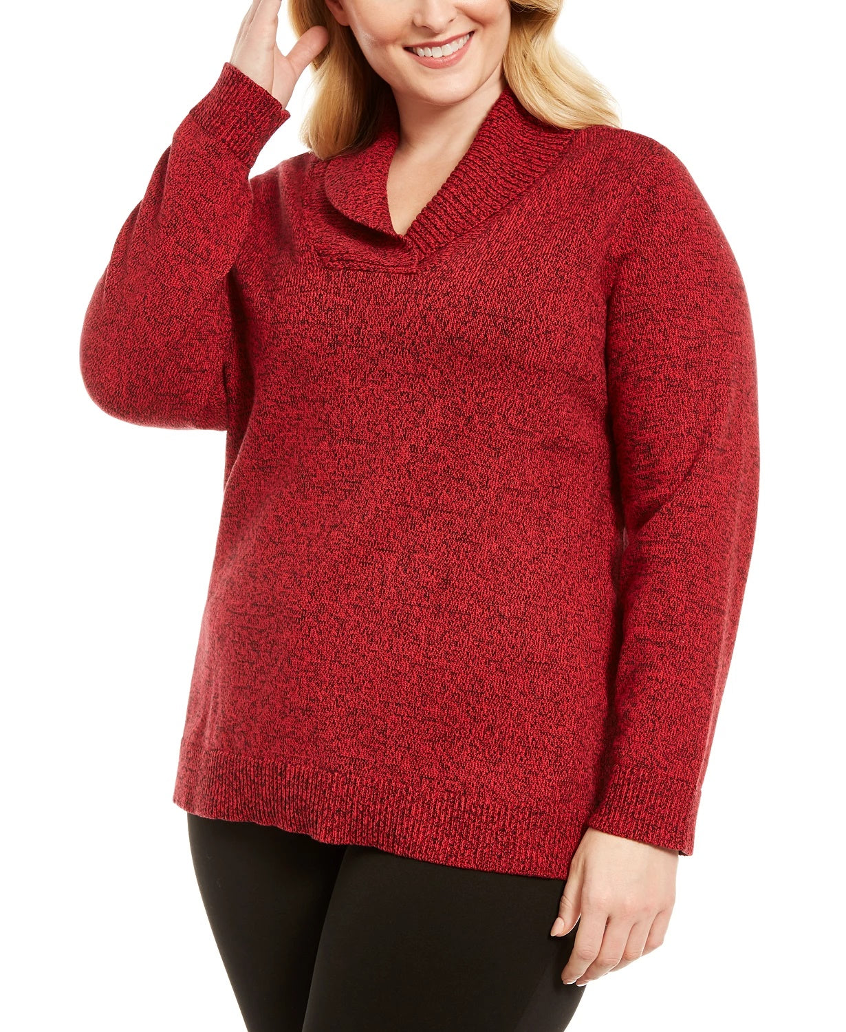 Karen Scott Women's Plus Size Marled Cotton Shawl-Collar Sweater Bright Red Size 3X