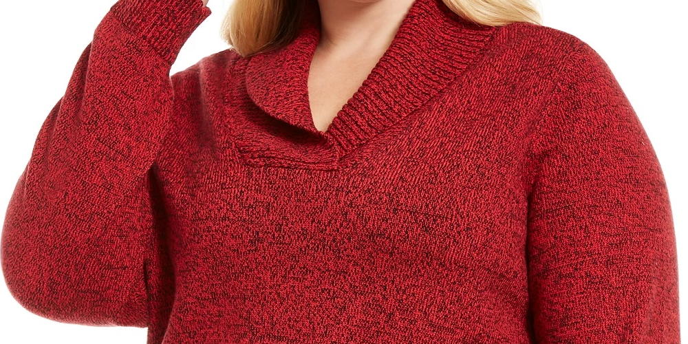Karen Scott Women's Plus Size Marled Cotton Shawl-Collar Sweater Bright Red Size 3X