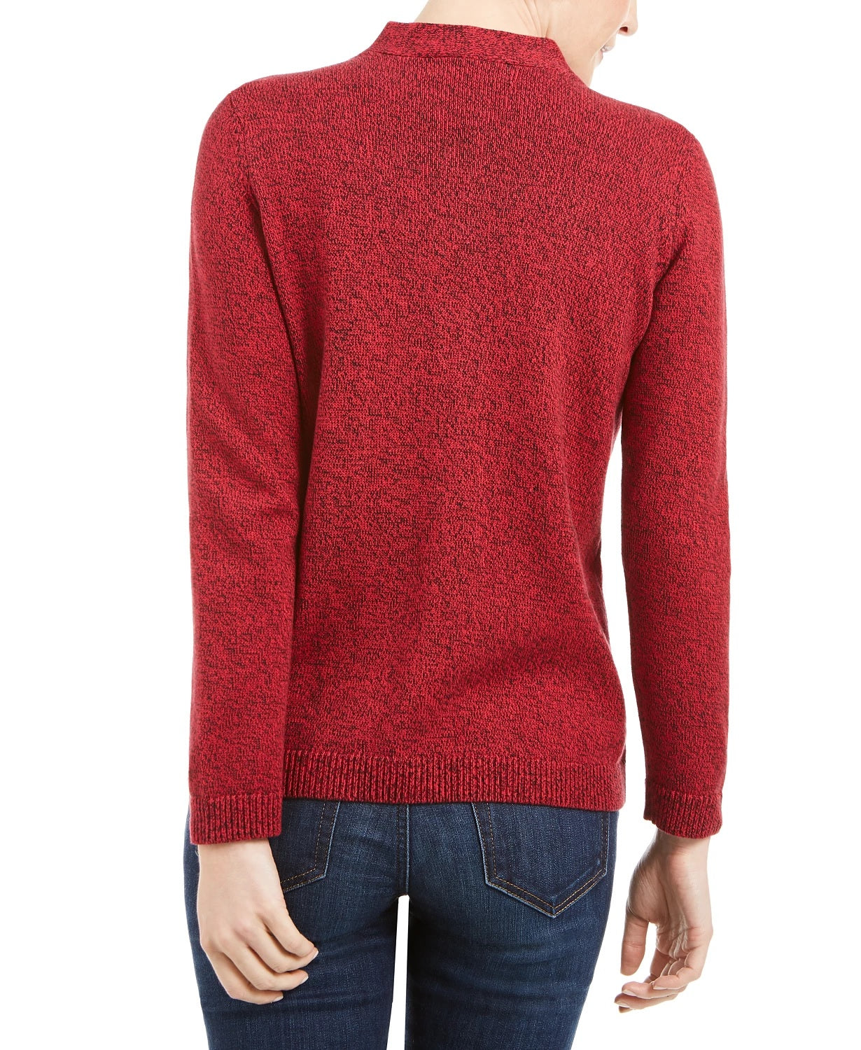Karen Scott Women's Cotton Marled Henley Sweater Bright Red Size Large