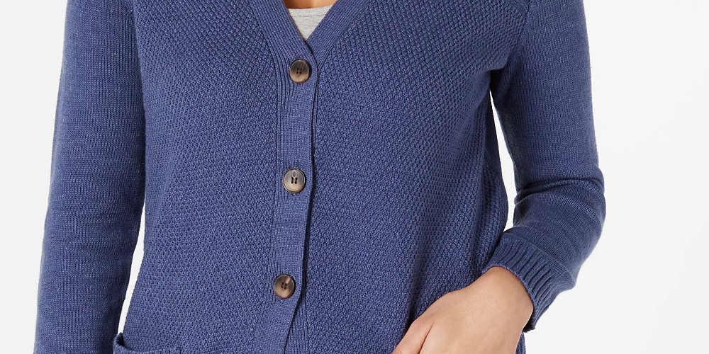 Karen Scott Women's Mixed Stitch Button Front Cardigan Navy Size X-Large