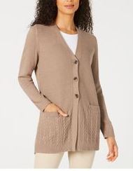 Karen Scott Women's Mixed Stitch Button Front Cardigan Brown Size X-Large