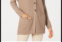Karen Scott Women's Mixed Stitch Button Front Cardigan Brown Size X-Large