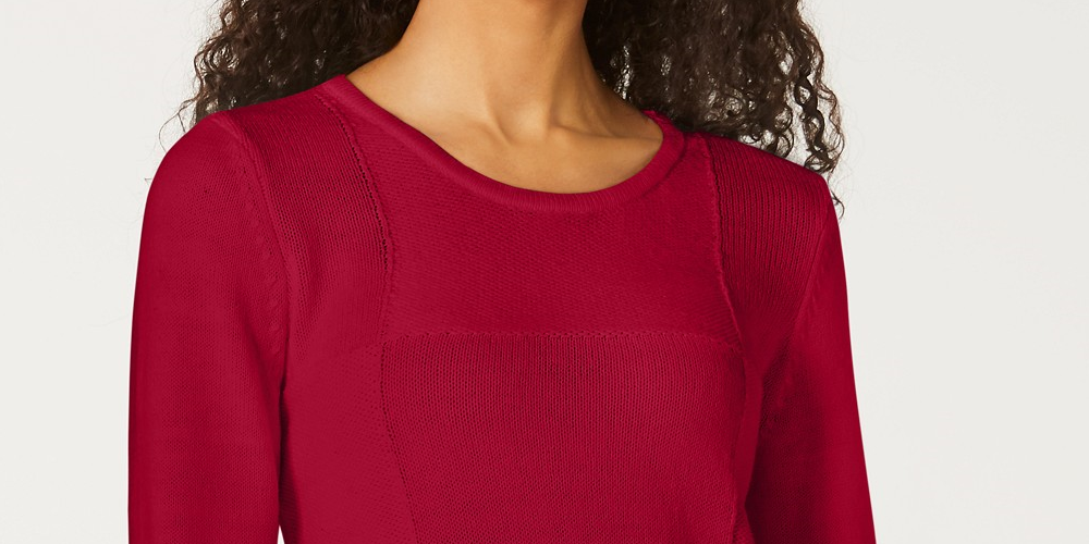 Karen Scott Women's Patchwork-Stitch Pullover Sweater Pink Size Small